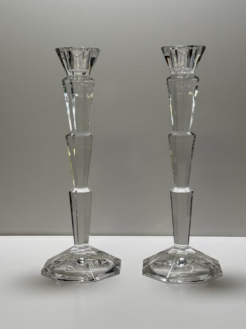 Art Deco Style Crystal Candlestick Set of 2 | Faceted Glass